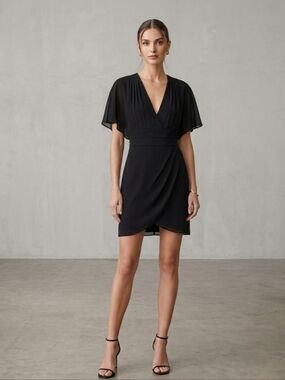 Ali & Jay Little Black Dress V-neck Faux Wrap Front Mini